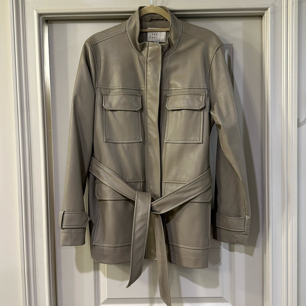 Faux Leather Trench Utility Jacket